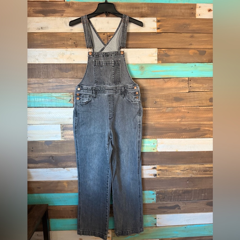 Universal Thread Faded Black Denim Relaxed Fit Overalls with Copper Hardware